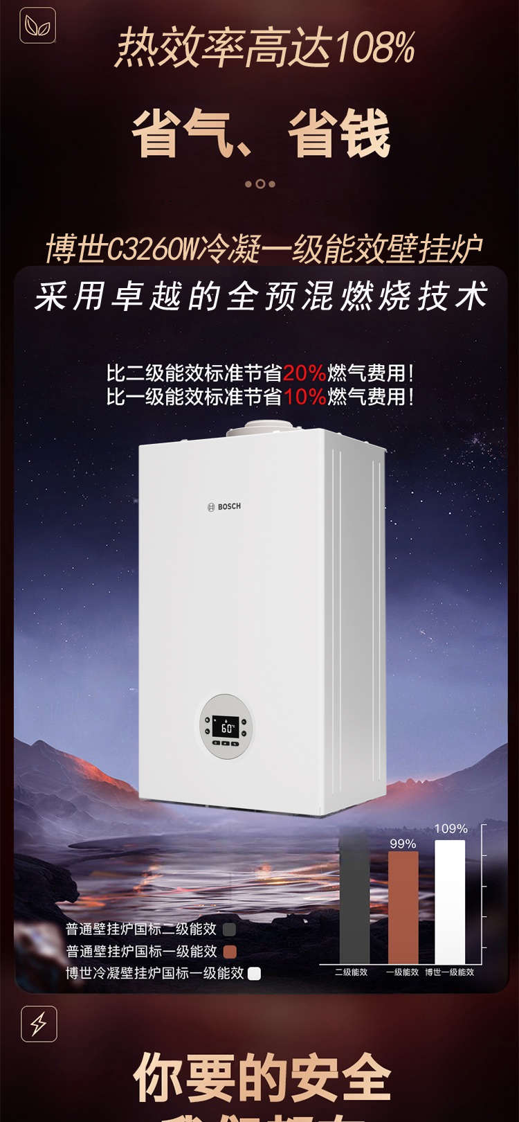 博世原装进口C3260W 25kw冷凝壁挂炉主要性能和特点