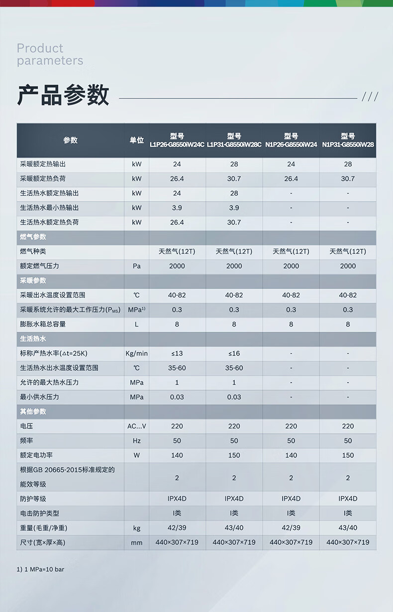 博世G8550iW原装进口24kw采暖热水两用壁挂炉尺寸和产品技术参数