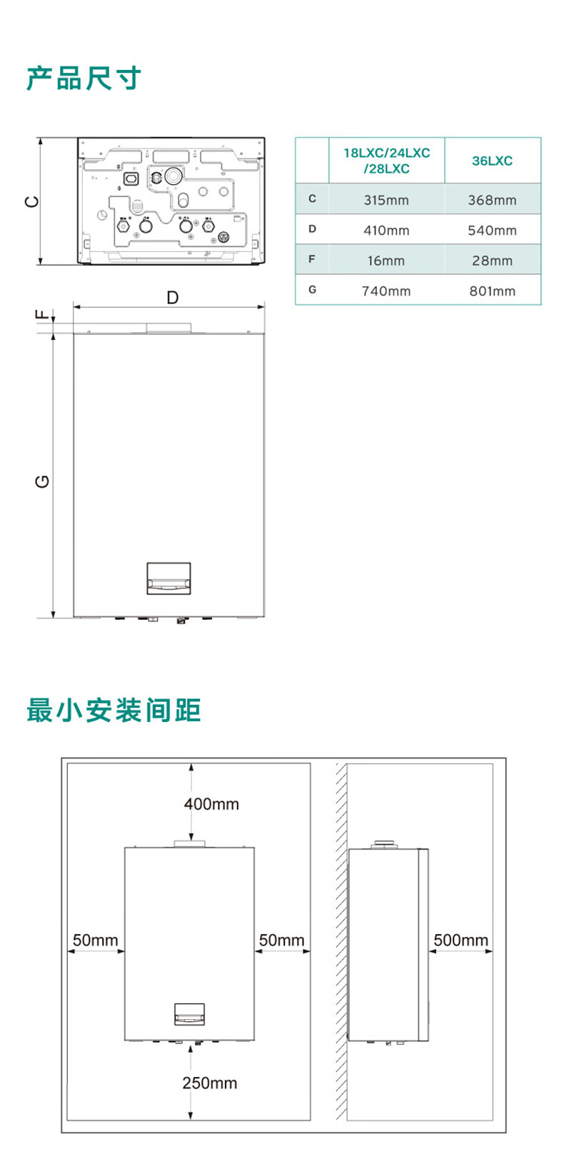 威能turboMAX classic-24kw采暖熱水兩用壁掛爐安裝尺寸和產(chǎn)品技術(shù)